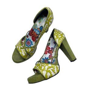 Charmone Ginseng Platform Open Toe Floral Pumps Size 39 US 8.5
